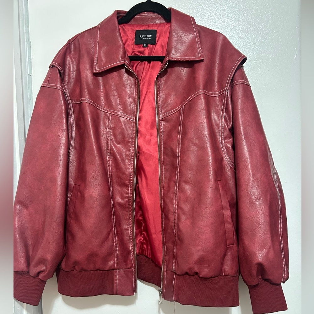 Red Faux Leather Jacket